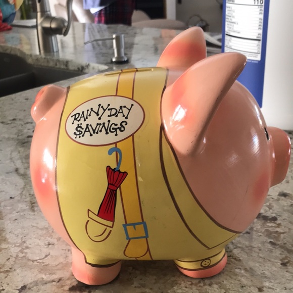 Yellow Piggy Bank with Red Umbrella Design - Picture 6 of 8